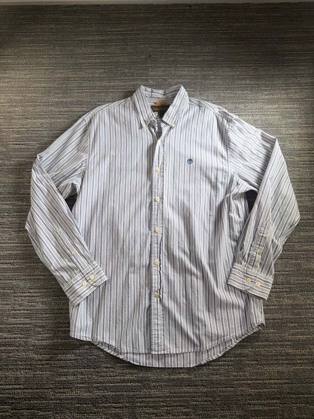 Timberland Vintage 2005 Blue and White Striped Button Down Shirt Size M